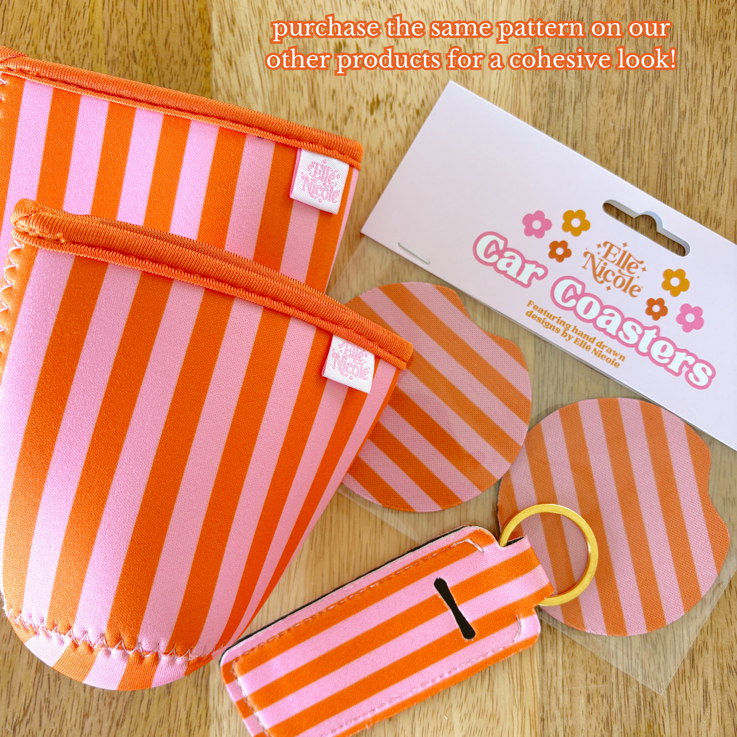 Coffee Cup Cover - Pink & Orange Stripes - Iced Drink Sleeve: Small / 16oz