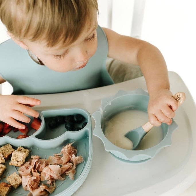 Silicone & Beechwood Toddler Utensil Set: Fawn