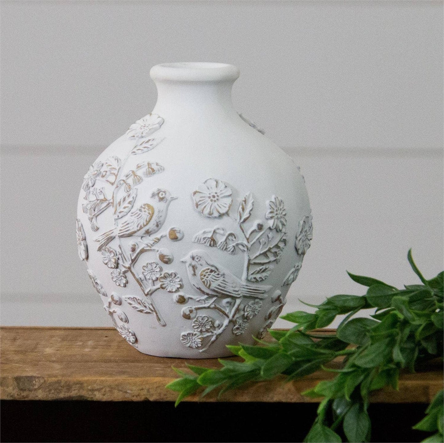 Vase With Textured Flowers and Birds (PC)