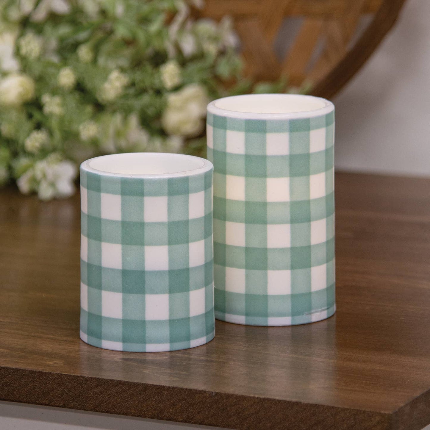 Green Gingham Check Timer Pillar, 3"x5"