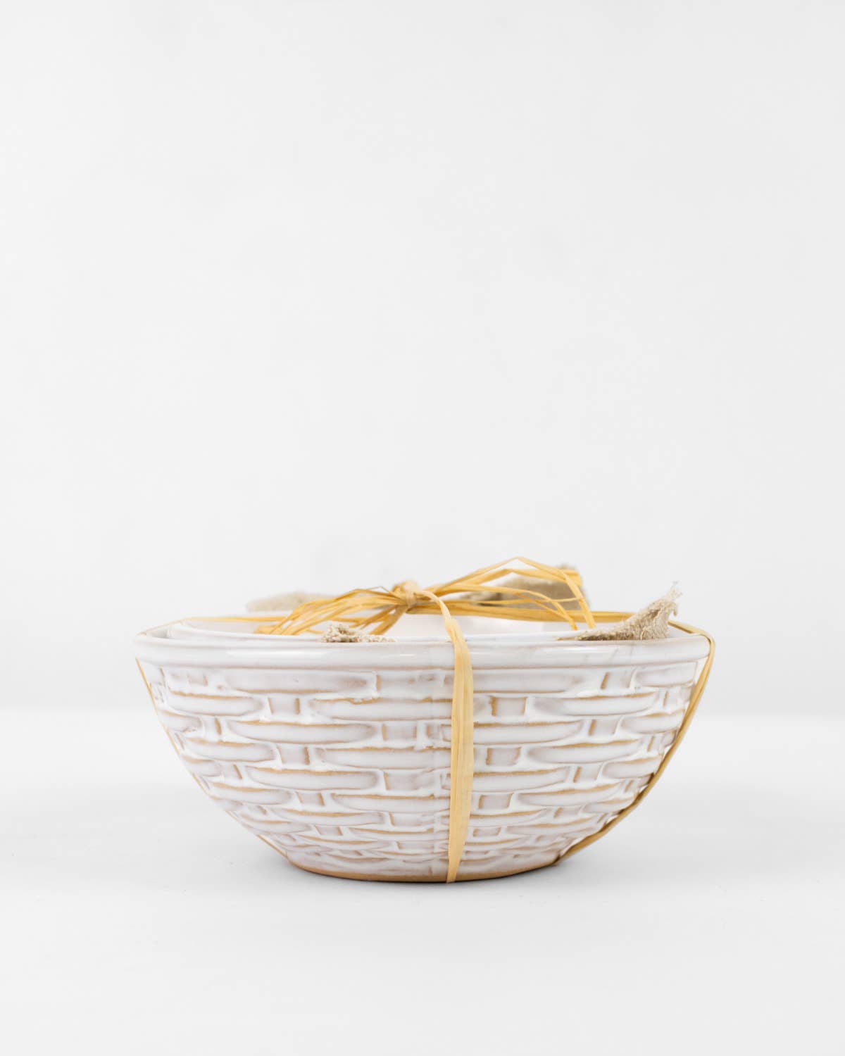 Basket Weave Nesting Bowls Antique White 5.5x2.5 & 4.5x1.5