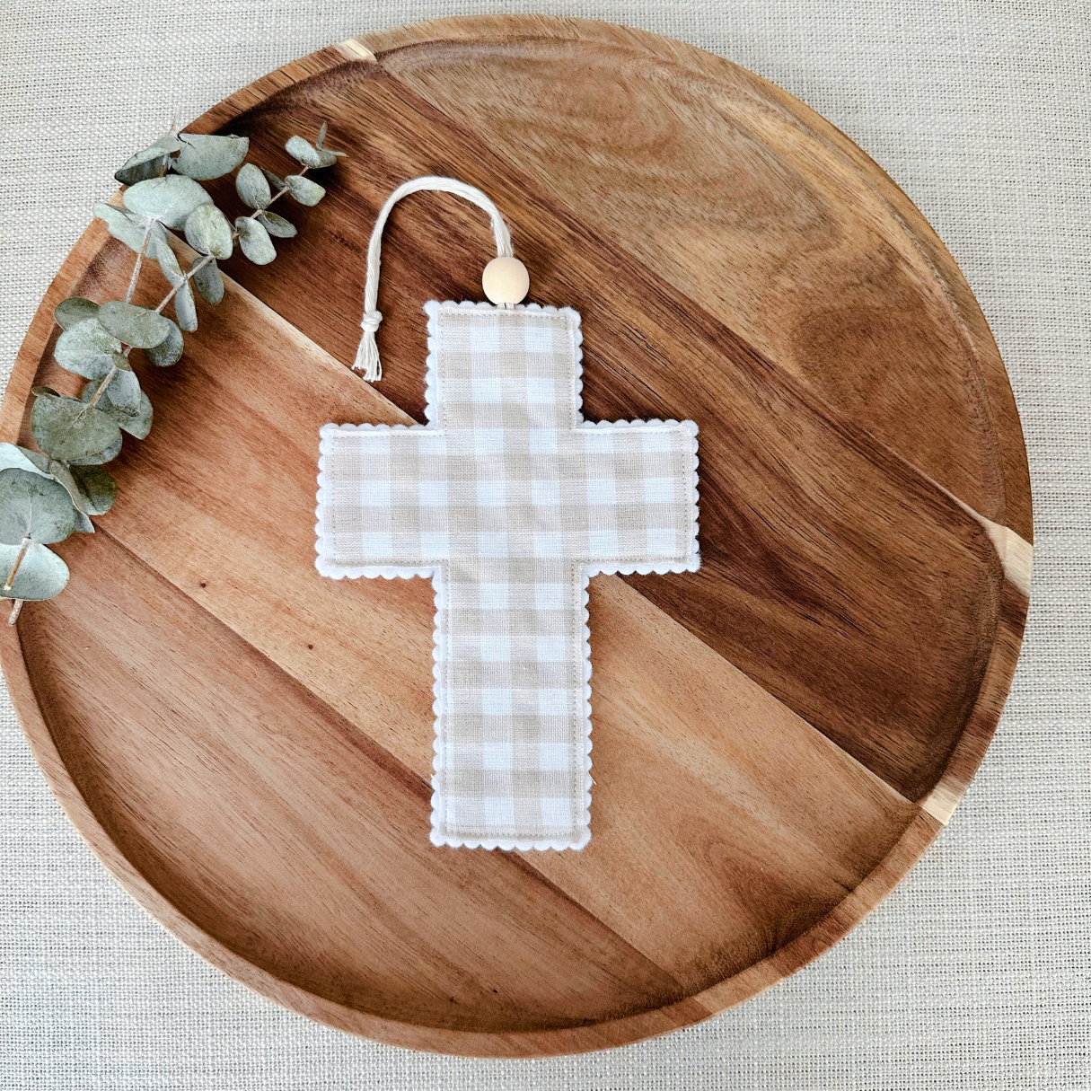 Fabric Cross - Neutral Gingham | Handmade | Gift Wrapped: Wonderfully Made