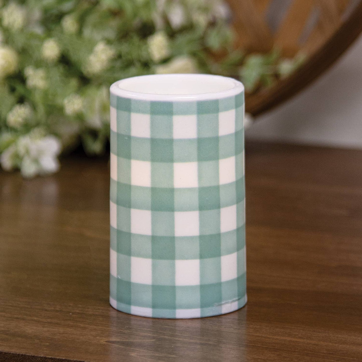 Green Gingham Check Timer Pillar, 3"x5"