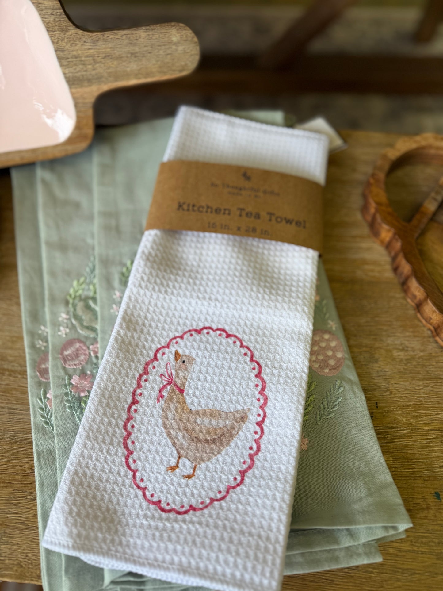 Spring Dish Towel - Pink Bow Goose | Kitchen Towel