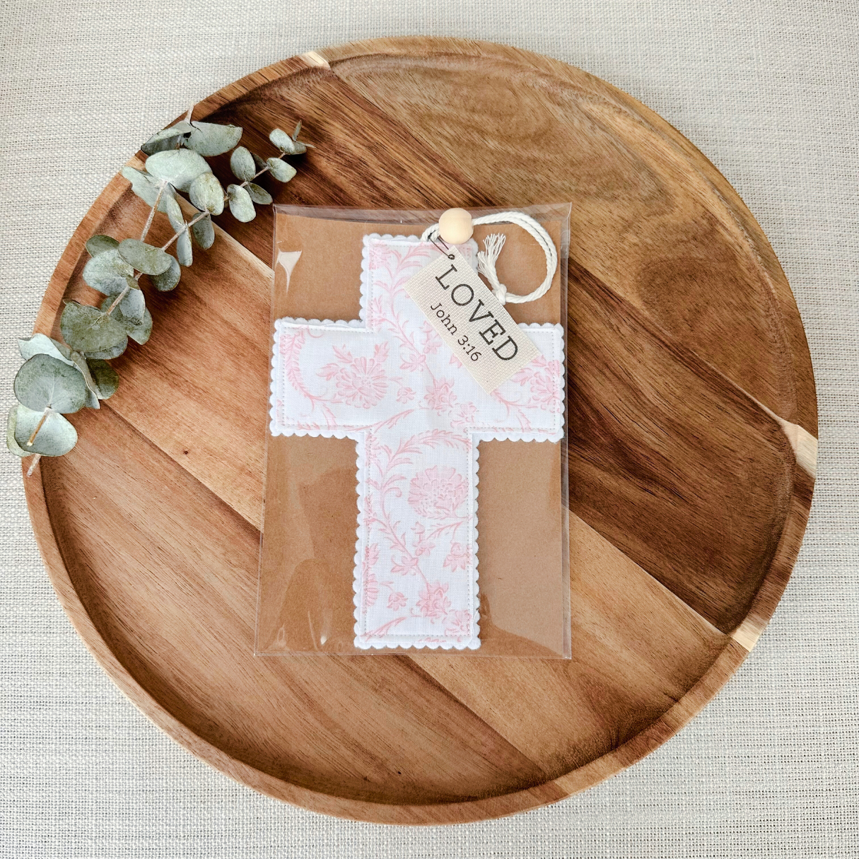 Fabric Cross - Light Pink Chinoiserie |Handmade|Gift Wrapped: Love like Jesus
