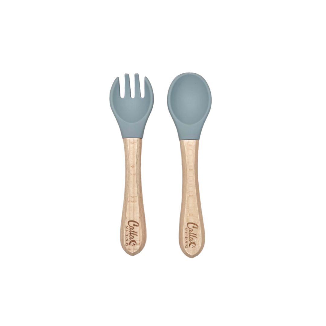 Silicone & Beechwood Toddler Utensil Set: Fawn
