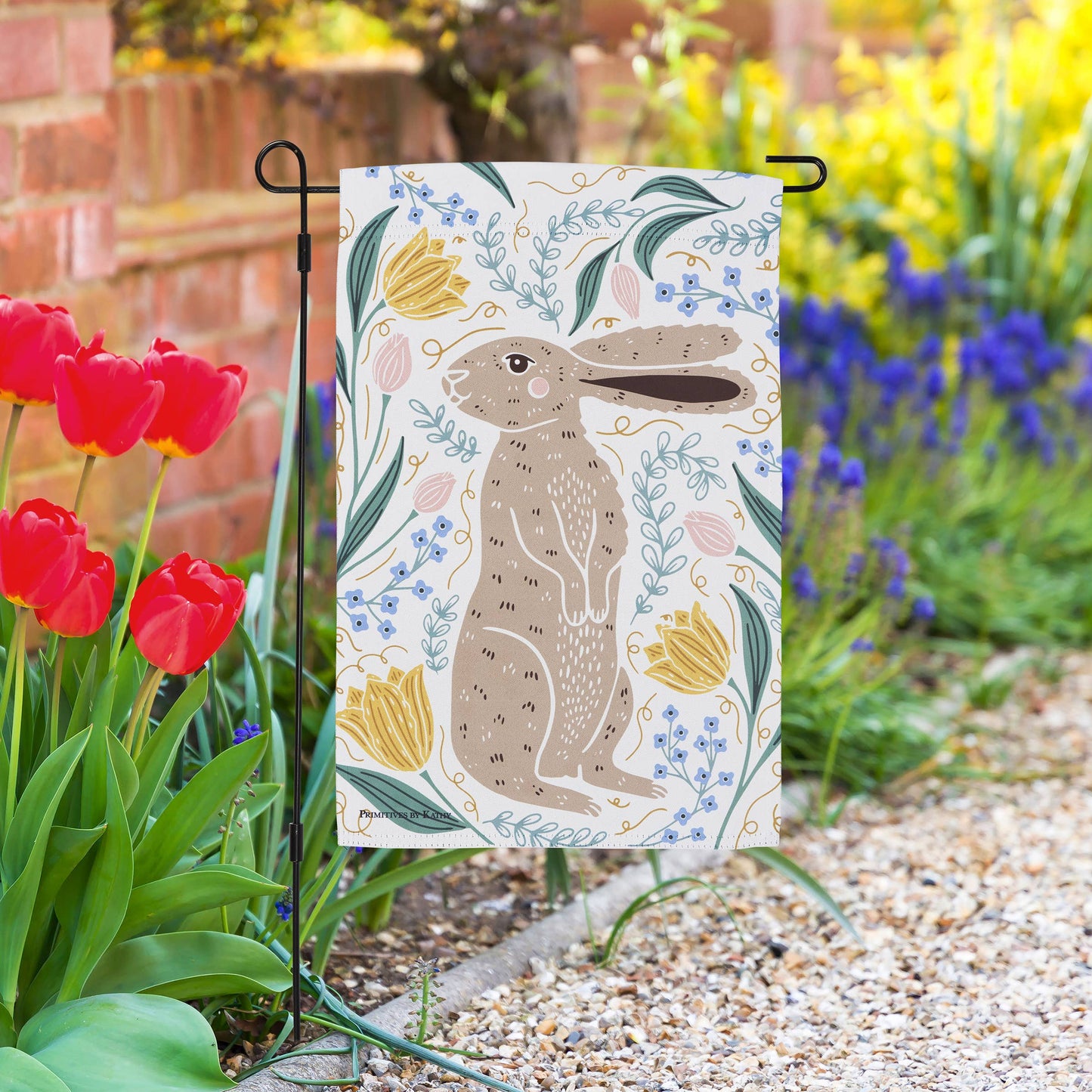Rabbit Folk Art Garden Flag