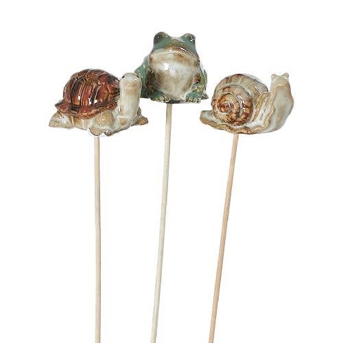 Pottery Plant Pick - 9" Height: Turtle