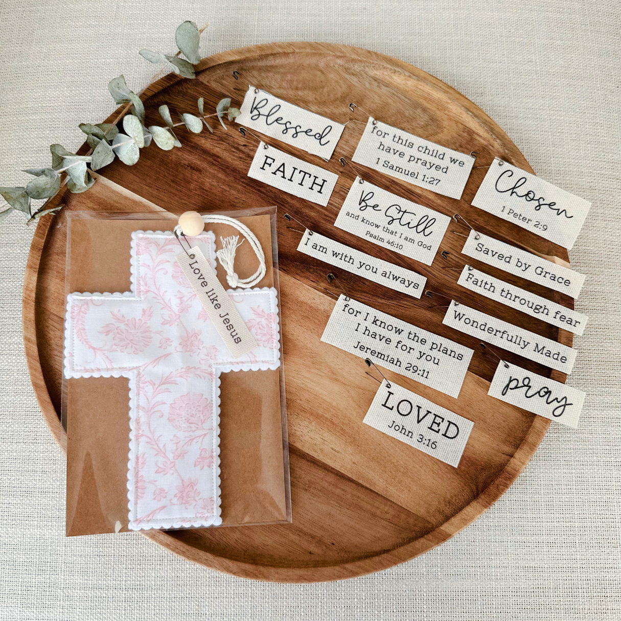 Fabric Cross - Light Pink Chinoiserie |Handmade|Gift Wrapped: Love like Jesus