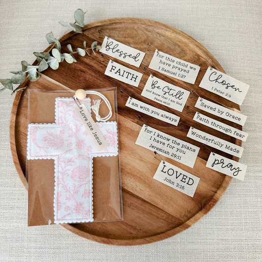 Fabric Cross - Light Pink Chinoiserie |Handmade|Gift Wrapped: Love like Jesus