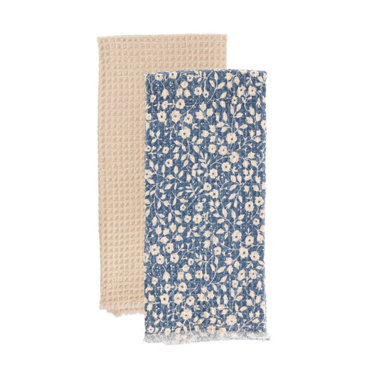 Navy Floral Waffle Cotton Tea Towels