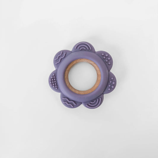 Teether Silicone & Beechwood Flower: Purple