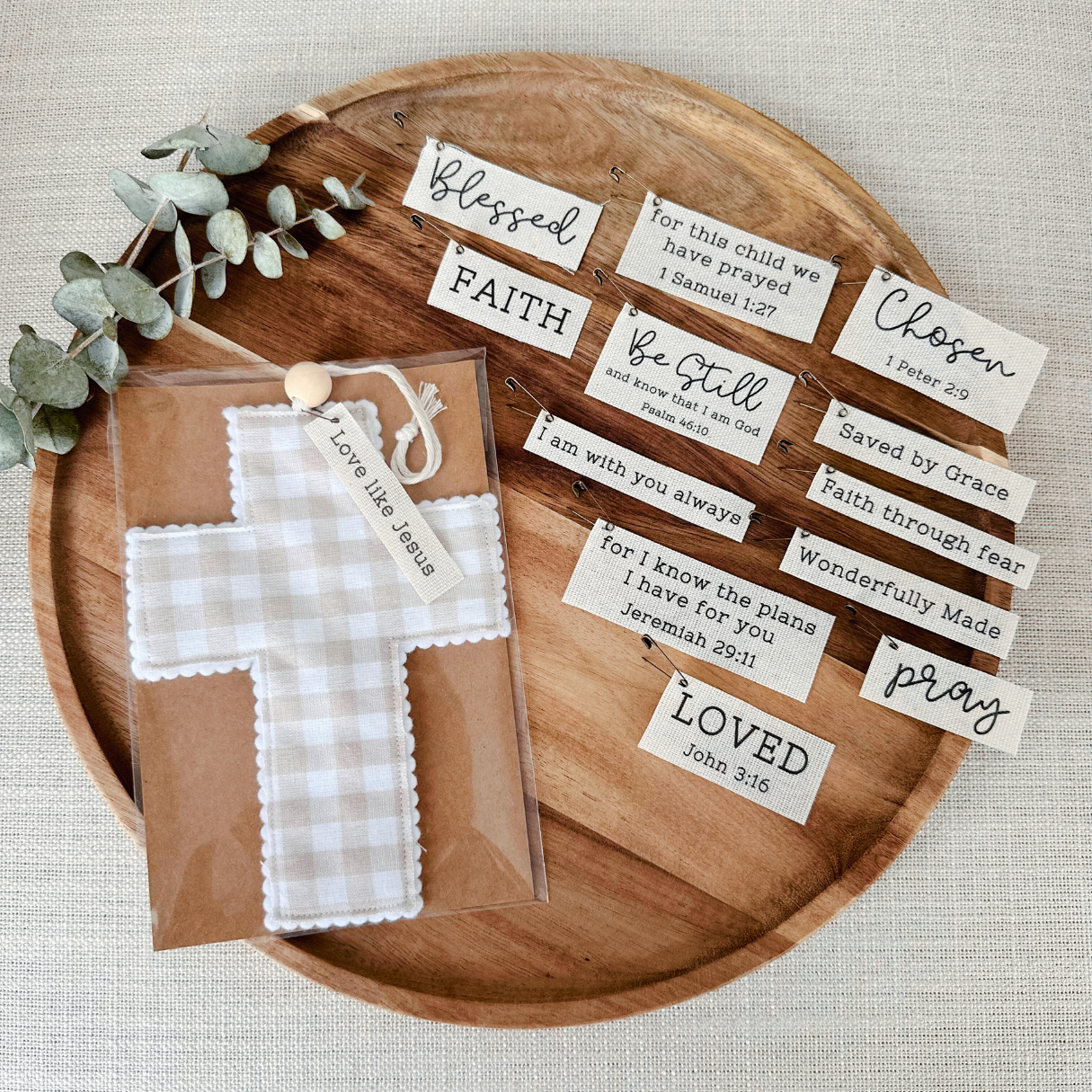 Fabric Cross - Neutral Gingham | Handmade | Gift Wrapped: Wonderfully Made