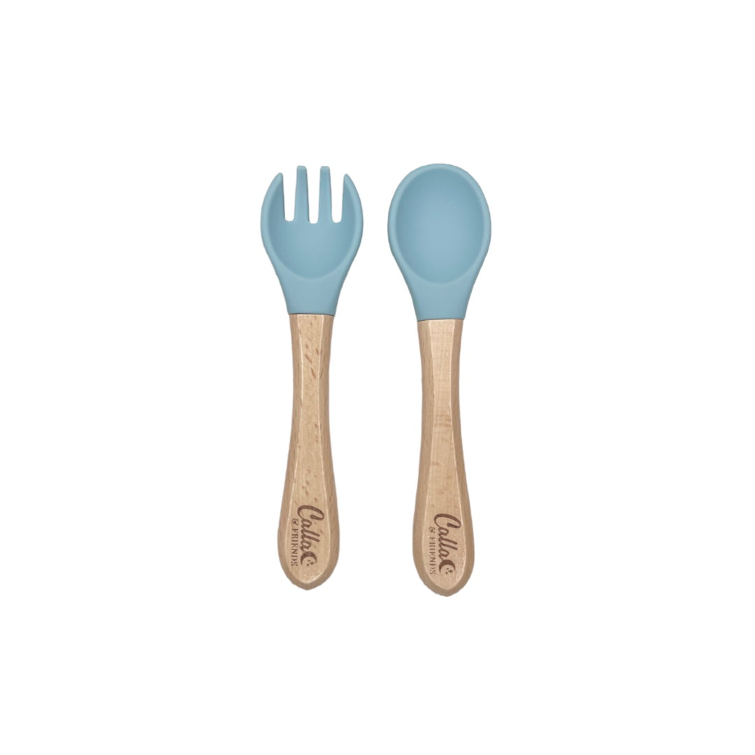 Silicone & Beechwood Toddler Utensil Set: Fawn