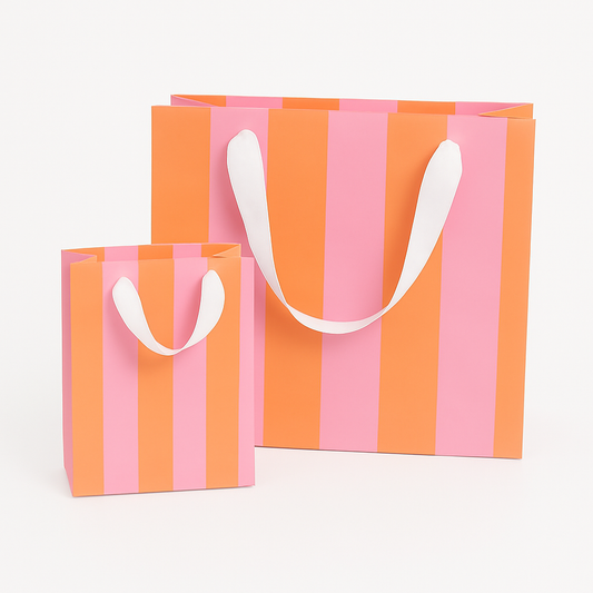 Stripe Pink & Orange Gift Paper Bag  | 2 sizes: Medium 8x10