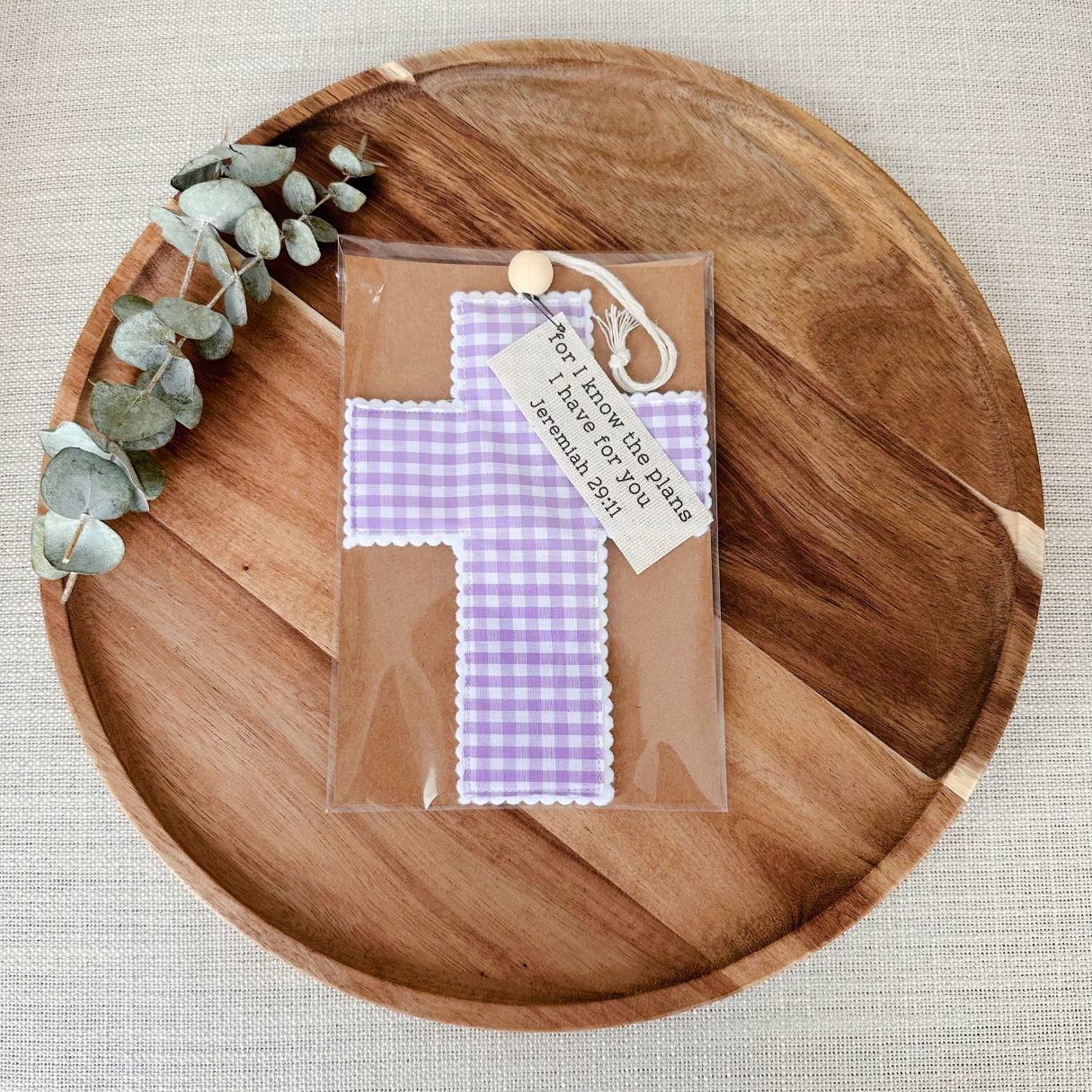 Fabric Cross - Purple Gingham | Handmade | Gift Wrapped: Love like Jesus