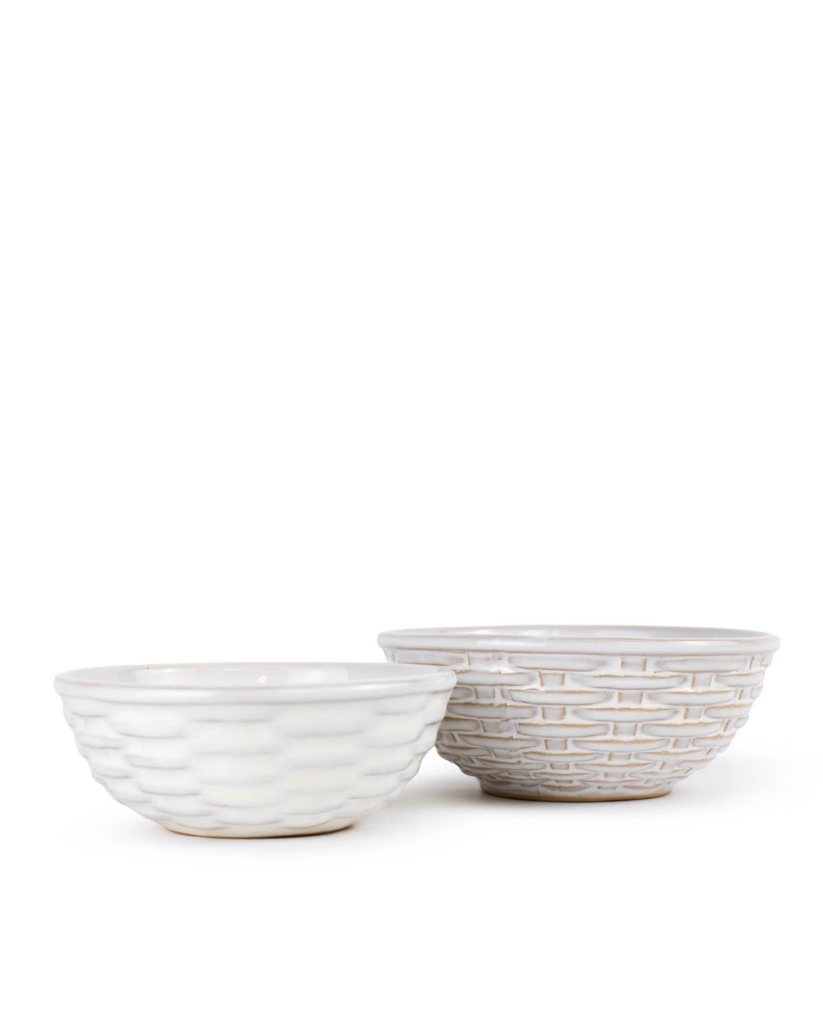 Basket Weave Nesting Bowls   Antique White       5.5x2.5 & 4.5x1.5