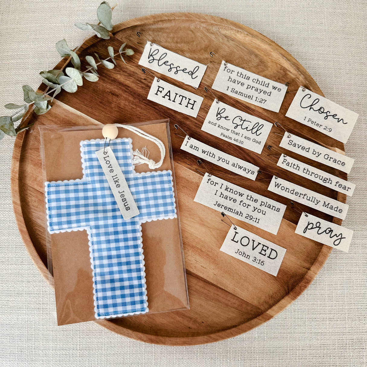 Fabric Cross - Blue Gingham | Handmade | Gift Wrapped: Love like Jesus