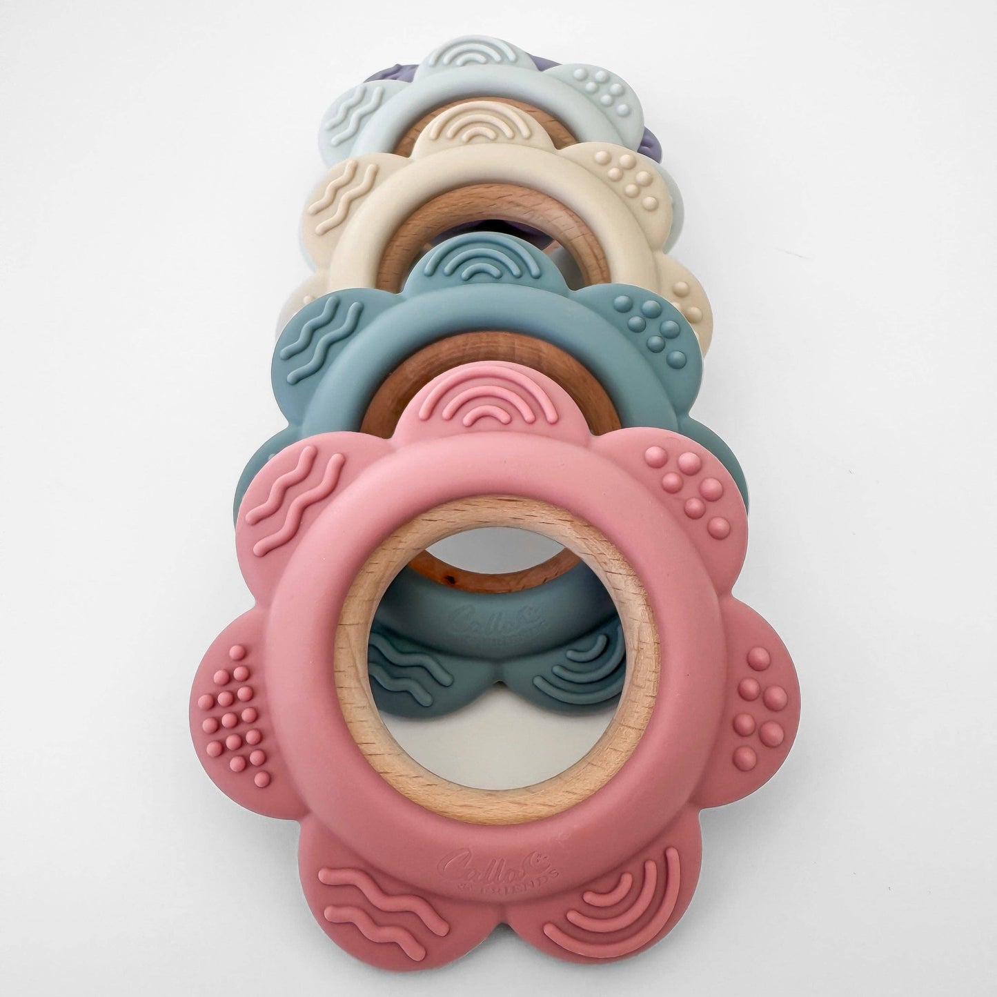 Silicone & Beechwood Flower: Petunia Pink