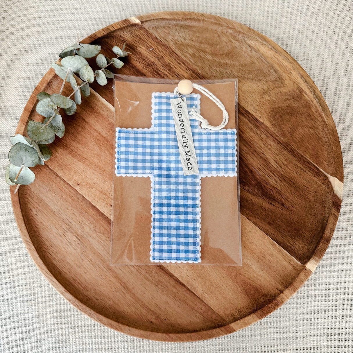 Fabric Cross - Blue Gingham | Handmade | Gift Wrapped: Love like Jesus