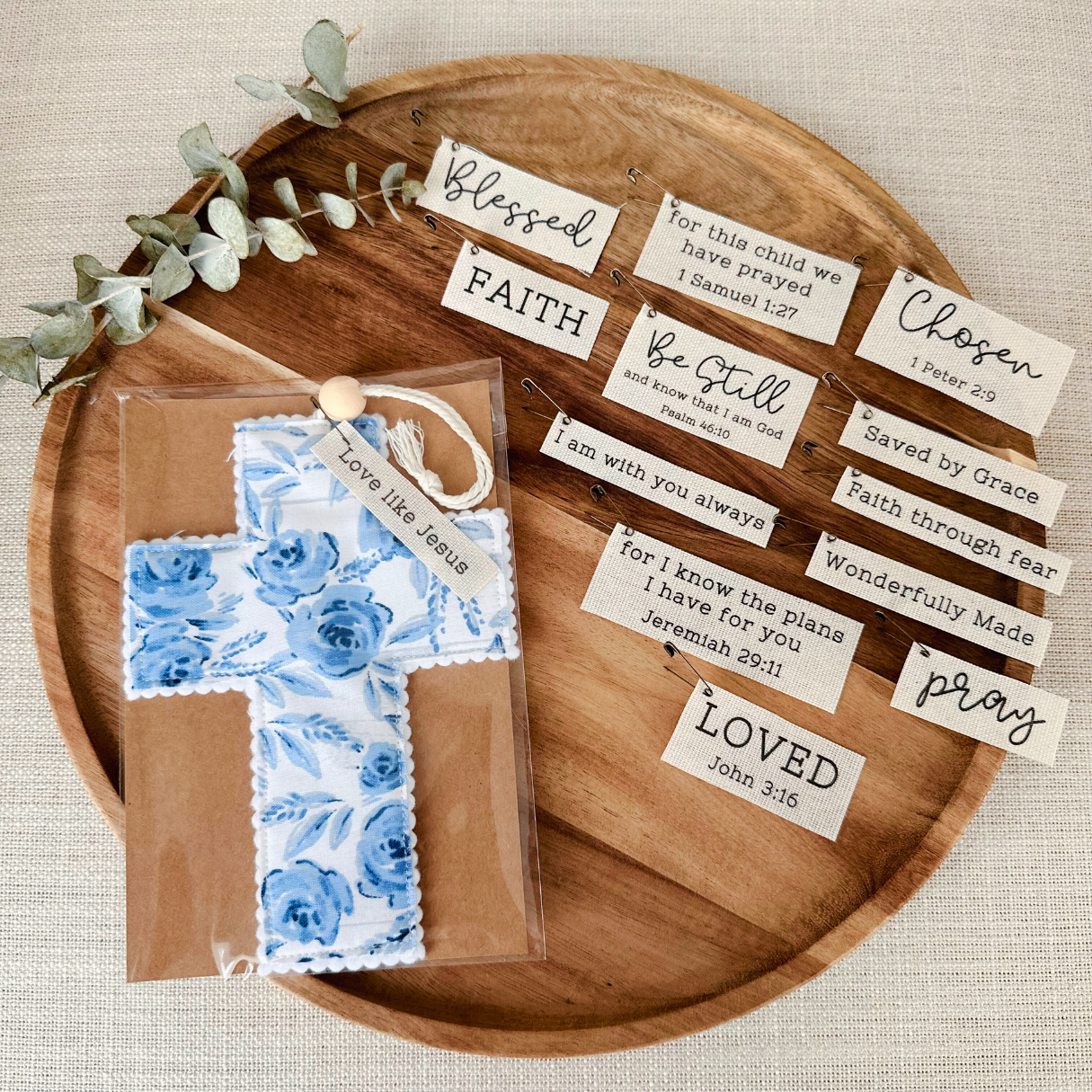 Fabric Cross - Blue Floral | Handmade | Gift Wrapped: Wonderfully Made