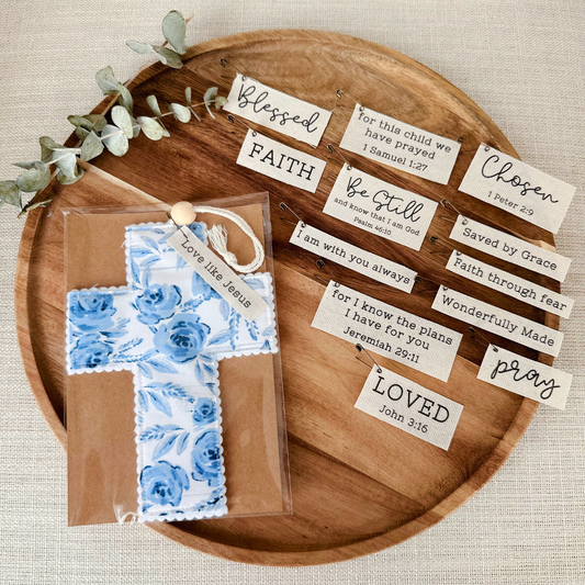 Fabric Cross - Blue Floral | Handmade | Gift Wrapped: Wonderfully Made
