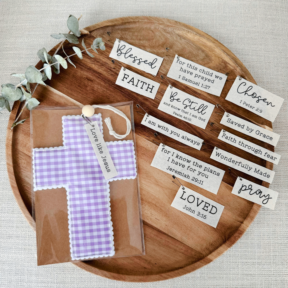 Fabric Cross - Purple Gingham | Handmade | Gift Wrapped: Love like Jesus
