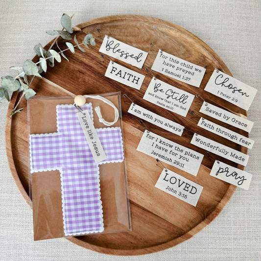 Fabric Cross - Purple Gingham | Handmade | Gift Wrapped: Love like Jesus