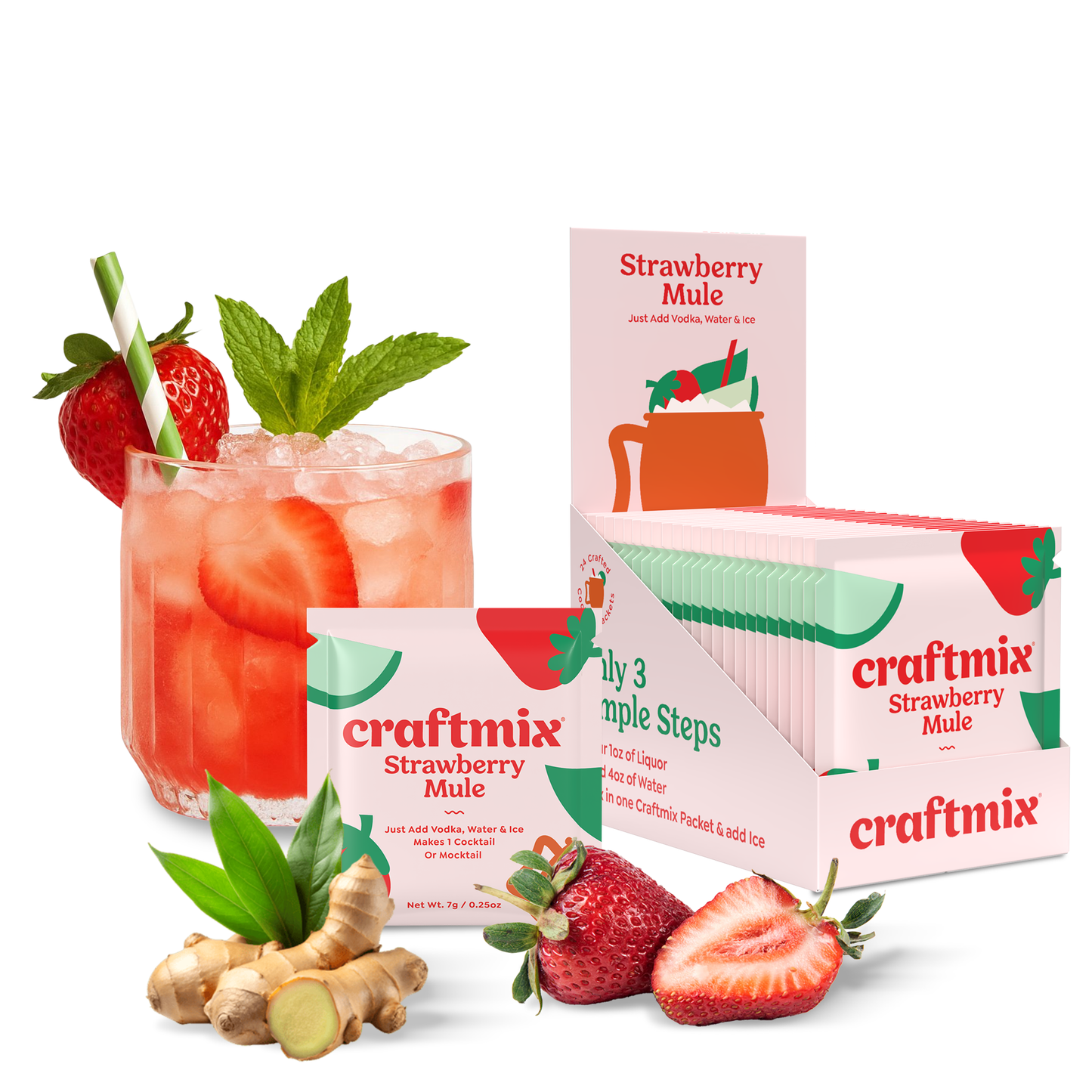 Strawberry Mule Cocktail / Mocktail Mixer - 24ct Caddy