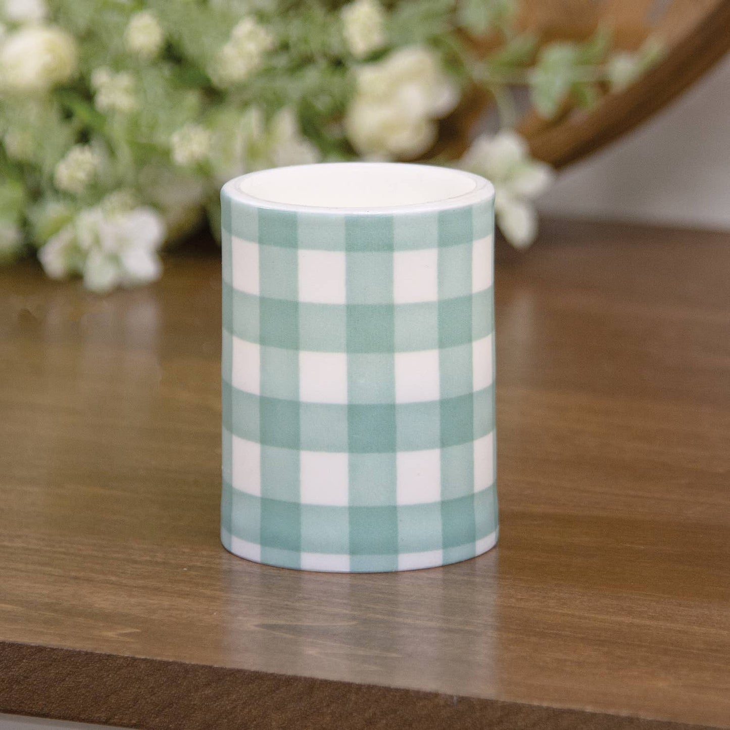 Green Gingham Check Timer Pillar, 3"x4"