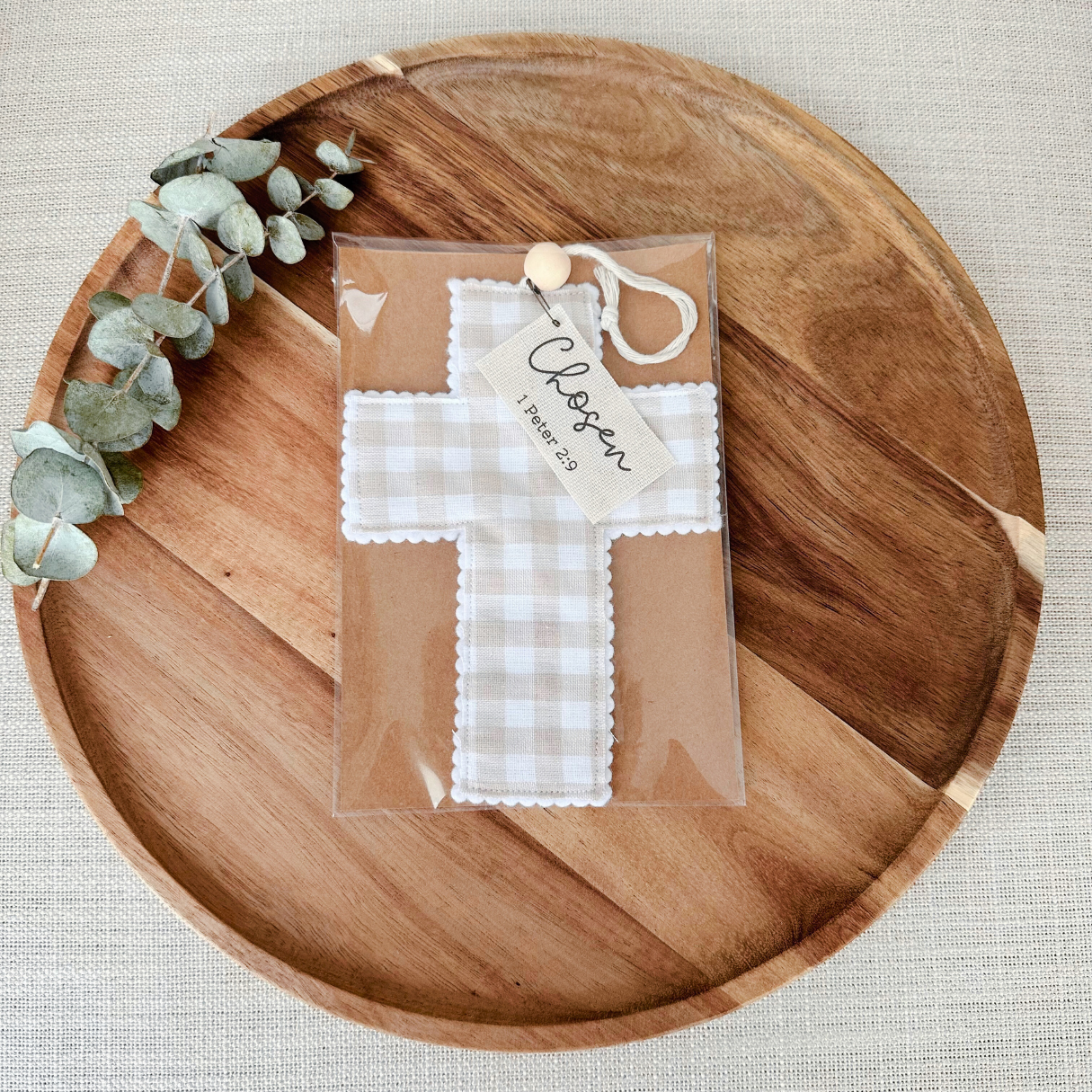 Fabric Cross - Neutral Gingham | Handmade | Gift Wrapped: Wonderfully Made