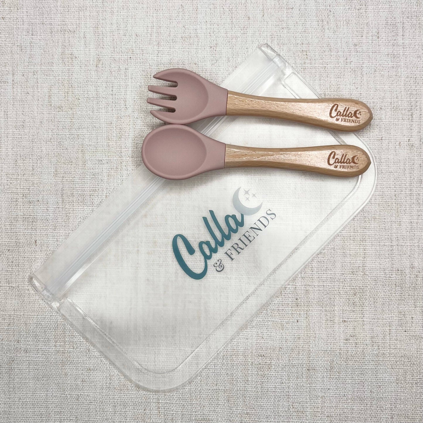 Silicone & Beechwood Toddler Utensil Set: Powder Blue