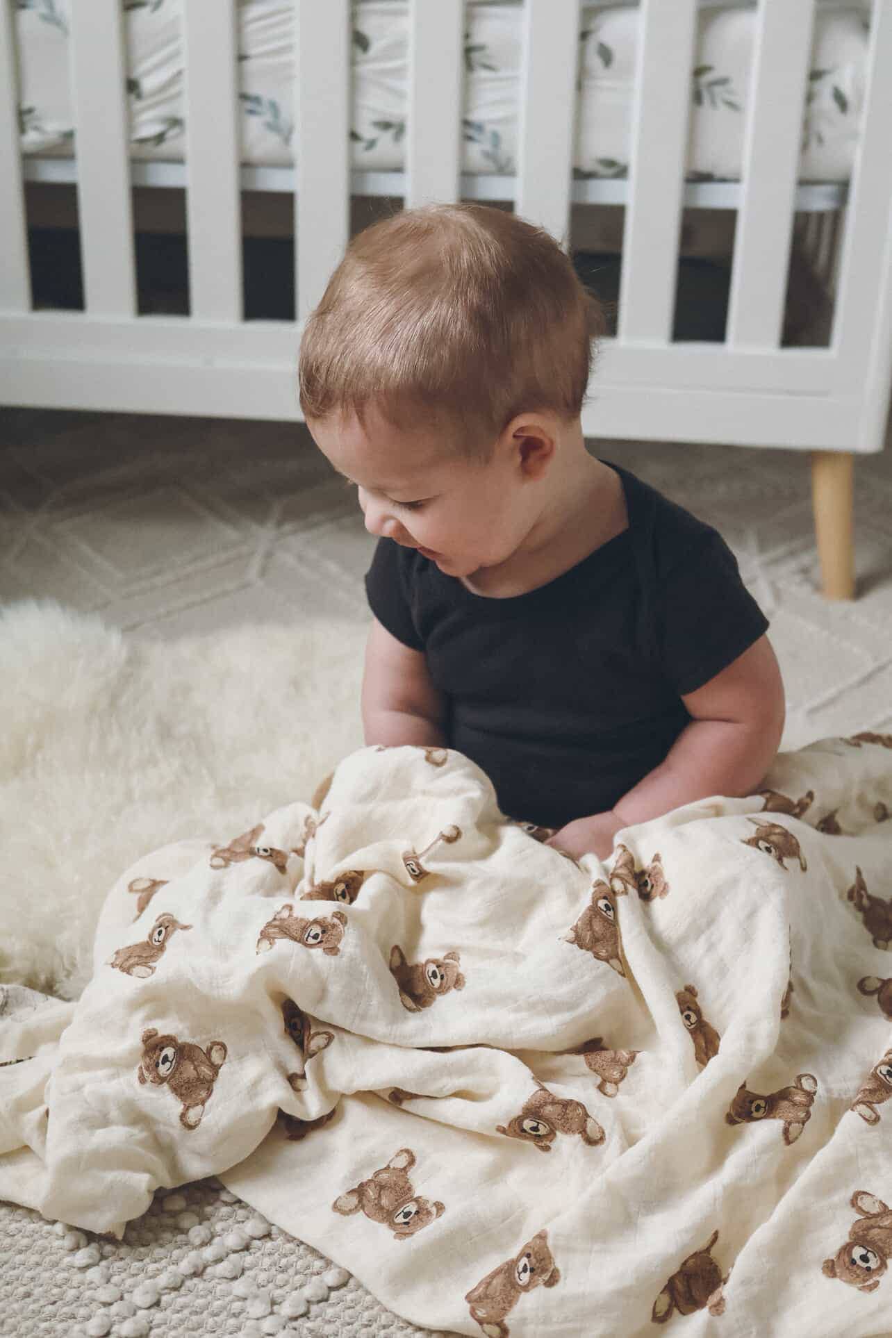 Bamboo Muslin Swaddle Blanket (Teddy Bear)