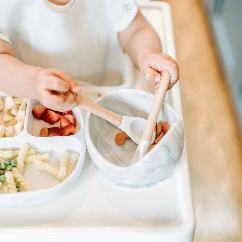 Silicone & Beechwood Toddler Utensil Set: Powder Blue
