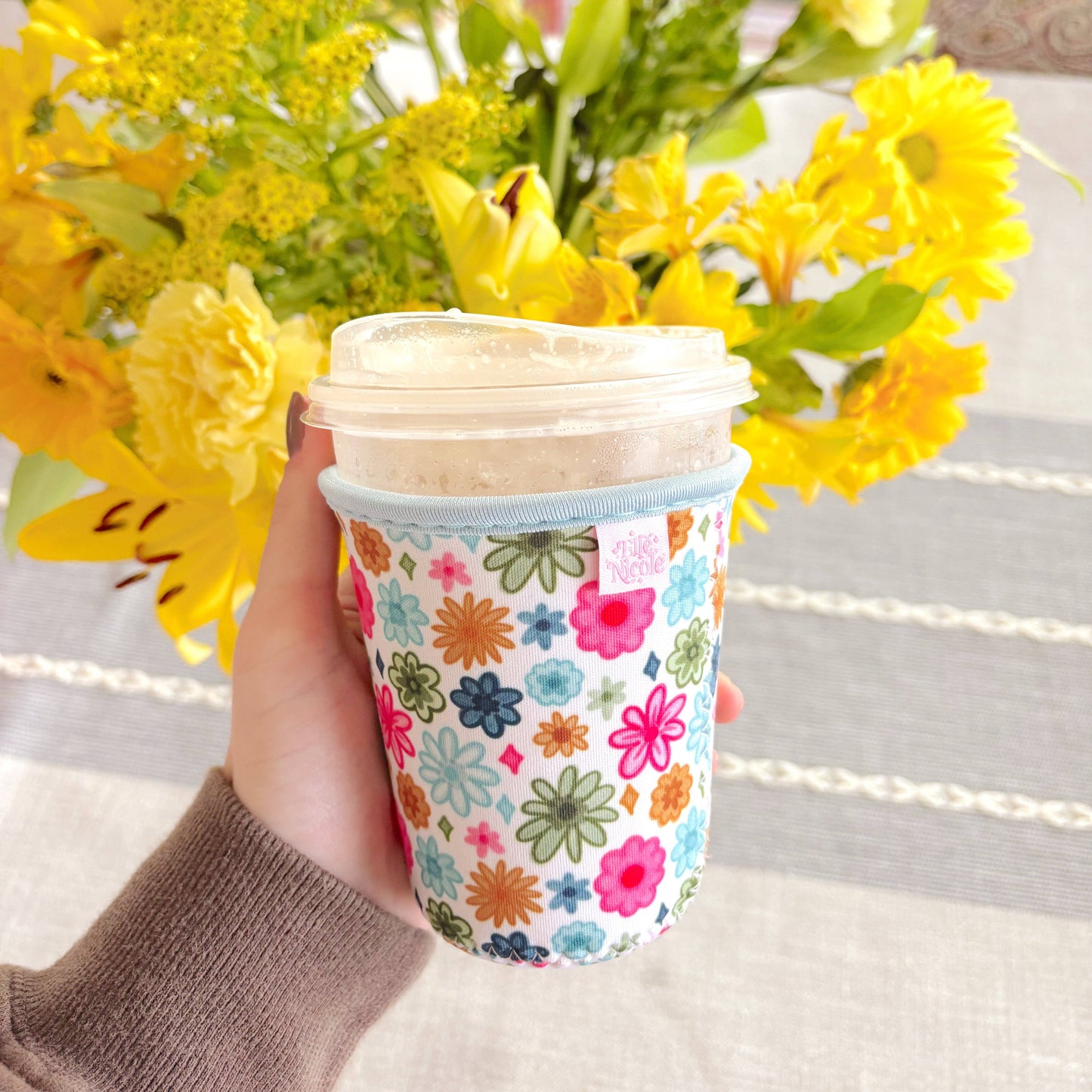 Coffee Cup Cover - Watercolor Florals - Iced Drink Sleeve: Small / 16oz