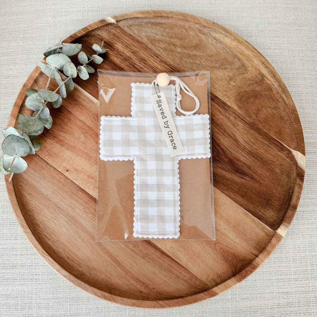 Fabric Cross - Neutral Gingham | Handmade | Gift Wrapped: Wonderfully Made