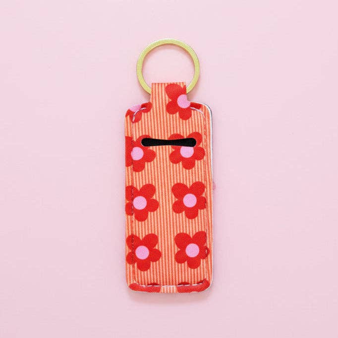 Lip Balm Keychain Holder - Happy Striped Floral