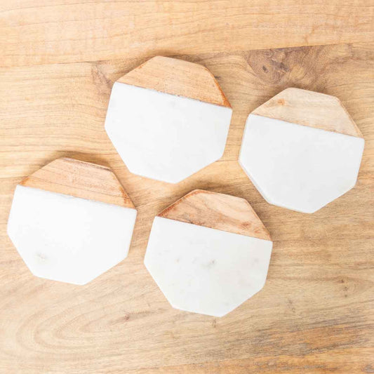 Leopold Marble Coasters   White/Natural  Set of 4