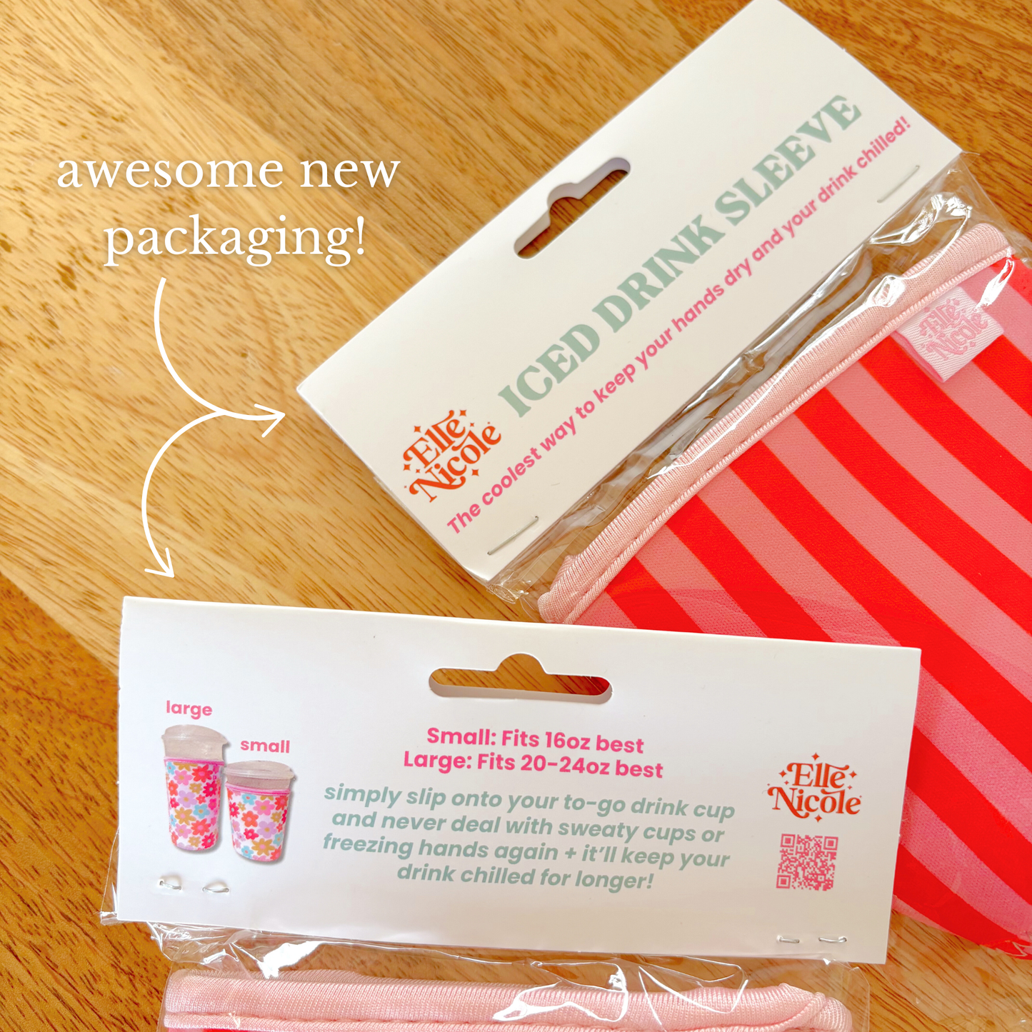 Coffee Cup Cover - Pink & Blue Stripes - Iced Drink Sleeve: Small / 16oz