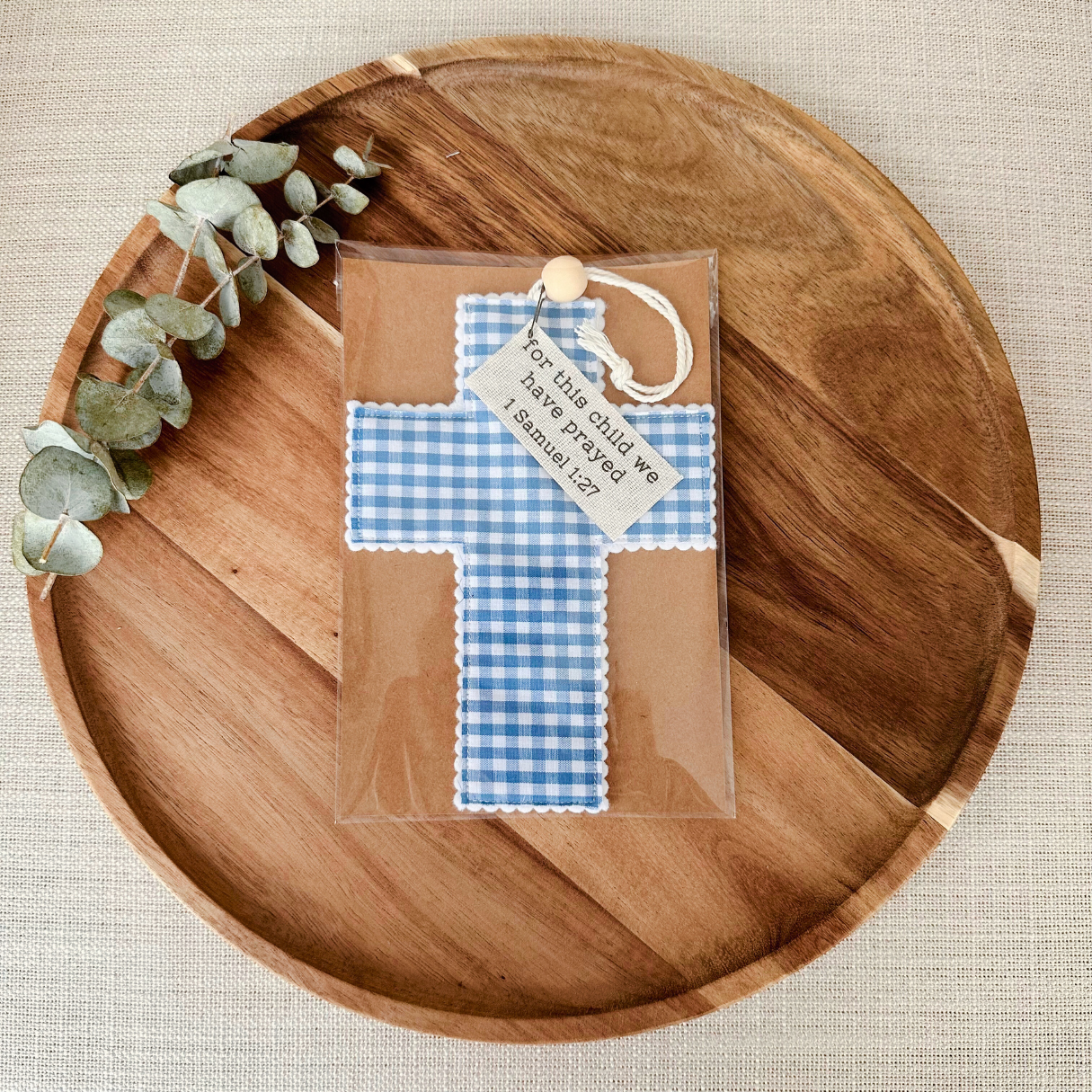Fabric Cross - Blue Gingham | Handmade | Gift Wrapped: Love like Jesus